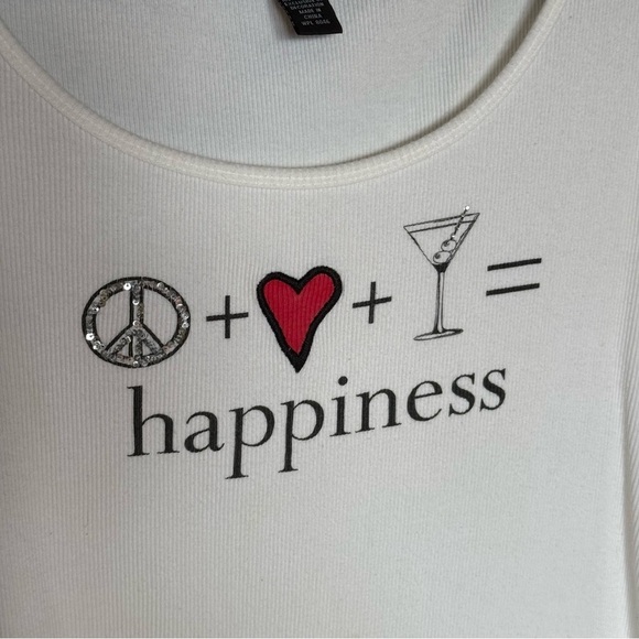 INC Women's Y2K White Ribbed Tank Top "Peace Love Martinis Happiness" Size 2X - Picture 2 of 5